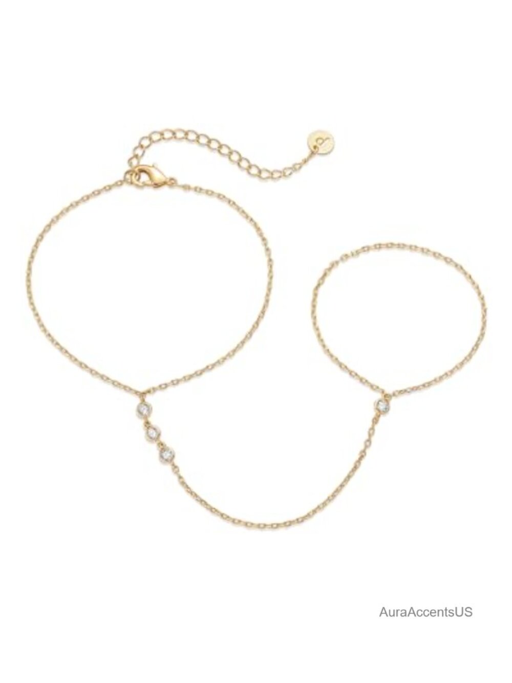 14K Gold Plated Hand Chain Bracelet for Women with Cubic Zirconia